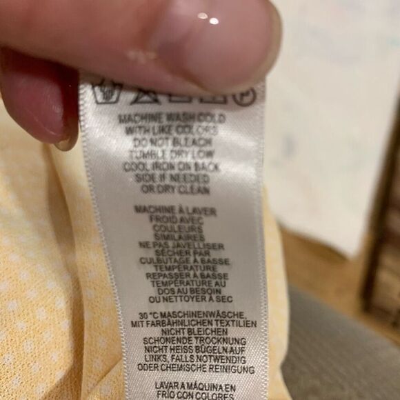 Adrianna Papell Polka Dot Blouse Stretchy Caterpillar 3/4 Sleeve Yellow White Lg - Picture 6 of 7